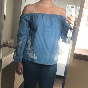 NWT Off The Shoulder Embroidered Top